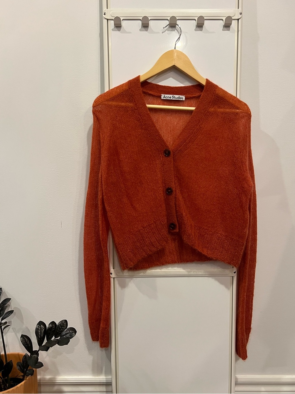 Acne Studios Cropped Rust Red Mohair Cardigan